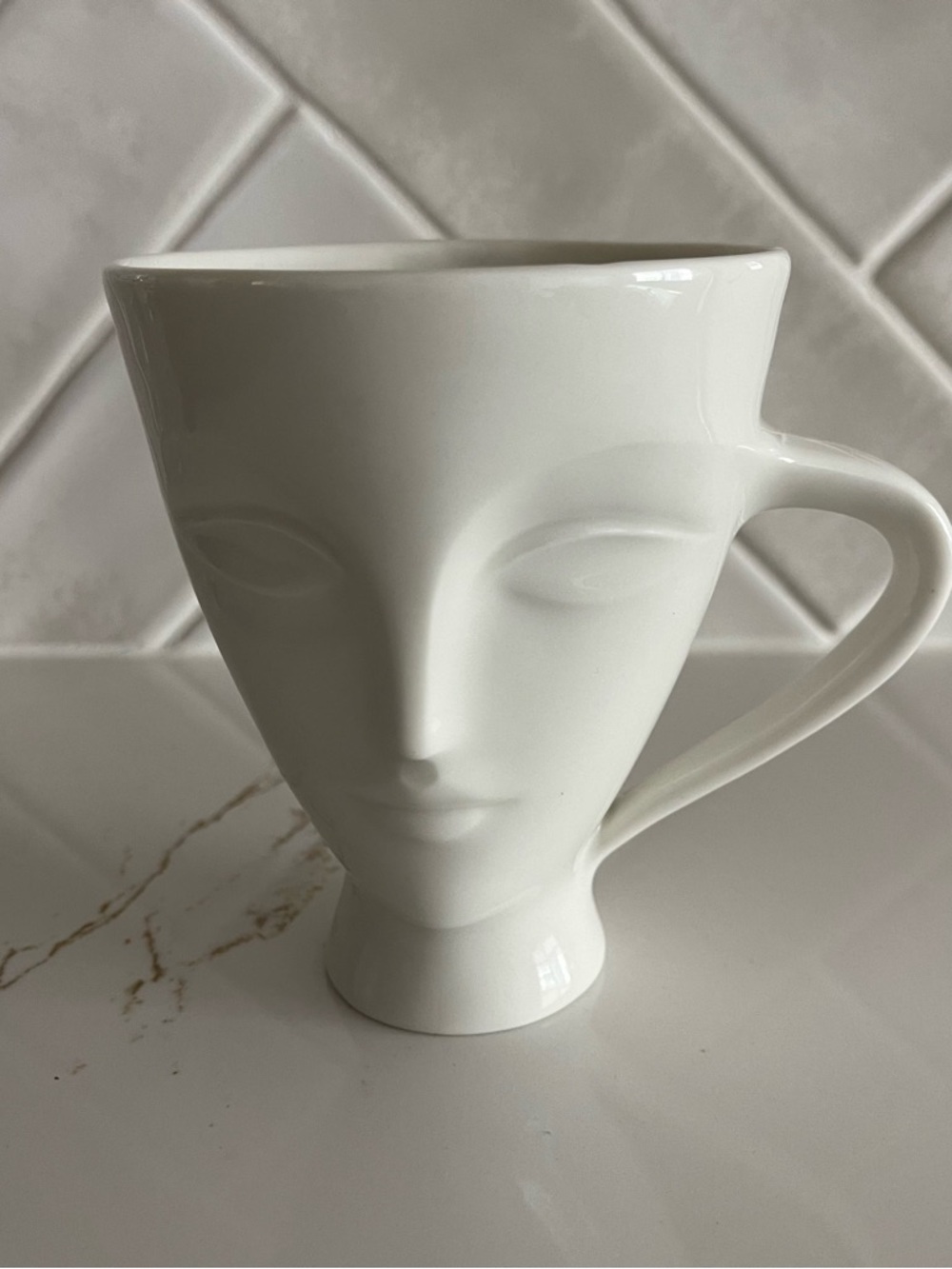 Jonathan Adler Muse Face Mug White Art Pottery Coffee Cup Sculptural
